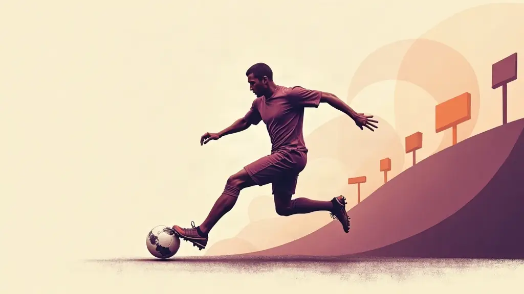 Ilustração: jogador anônimo conduzindo a bola em um estádio estilizado